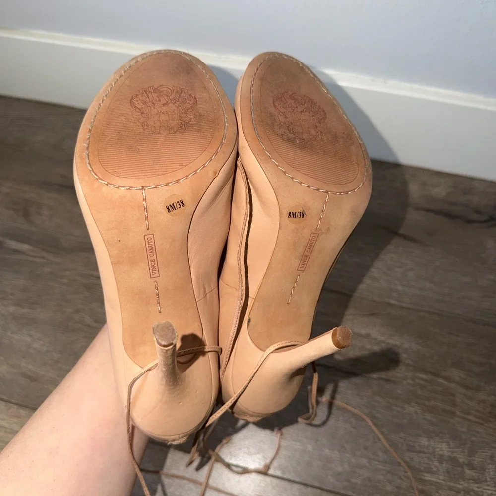 Vince Camuto Lace-Up Peep Toe Heels in Nude Size 8